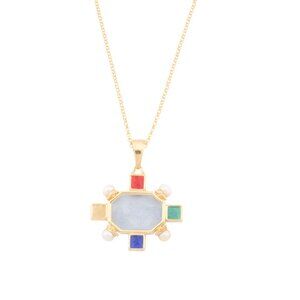 TAGLIAMONTE Italy 18kt Gold Plated Baby Blue Multicolor Lion Necklace